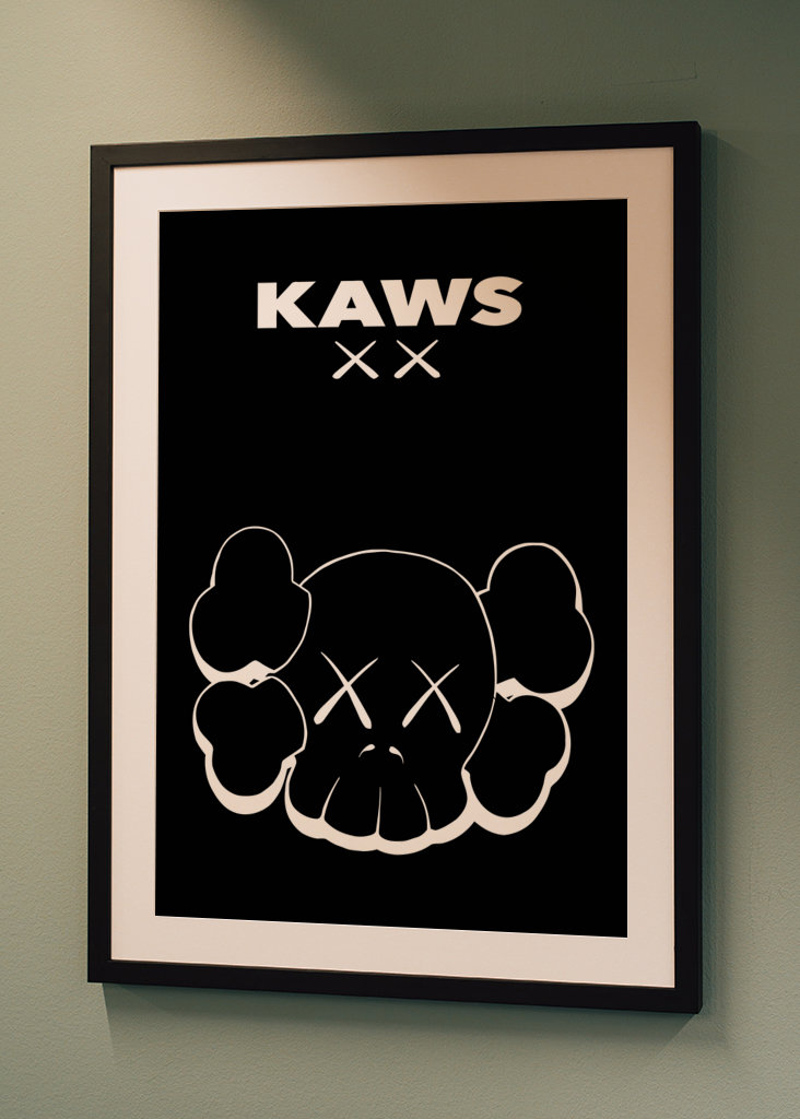 kaws head black white