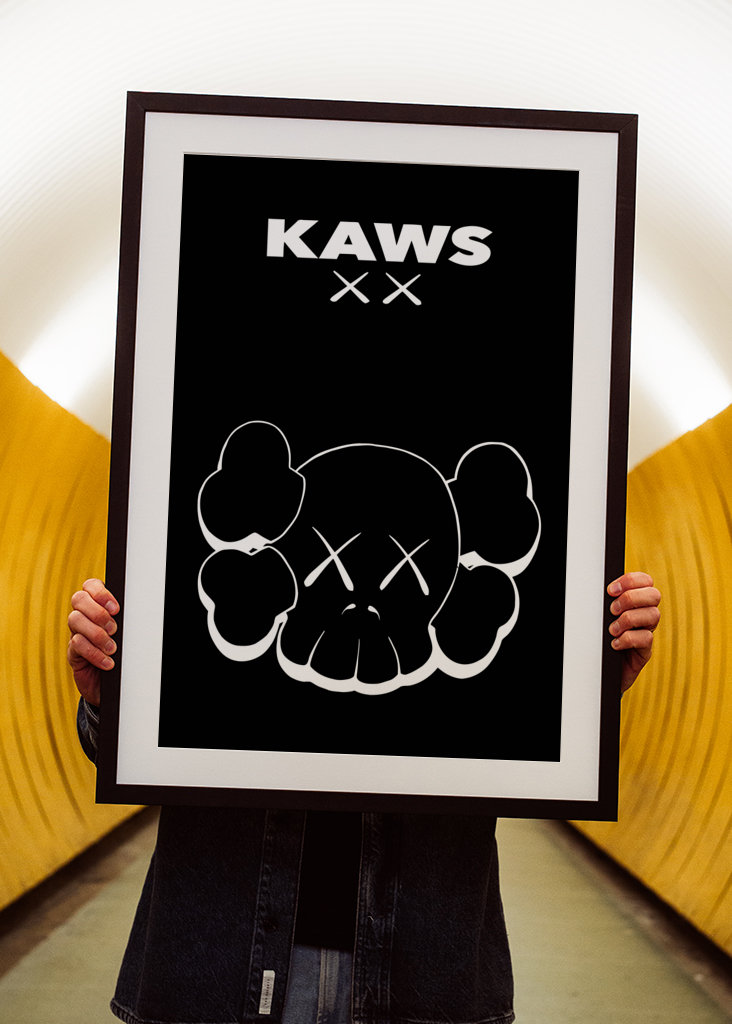 kaws head black white