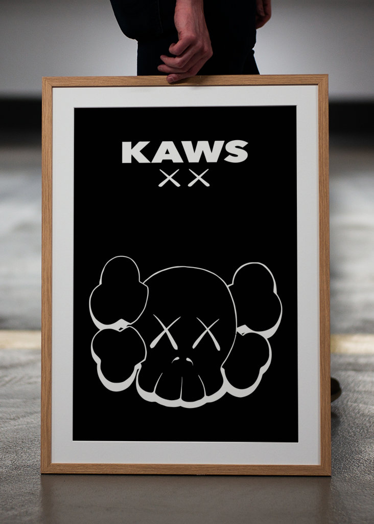 kaws head black white