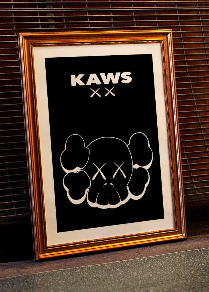 kaws head black white