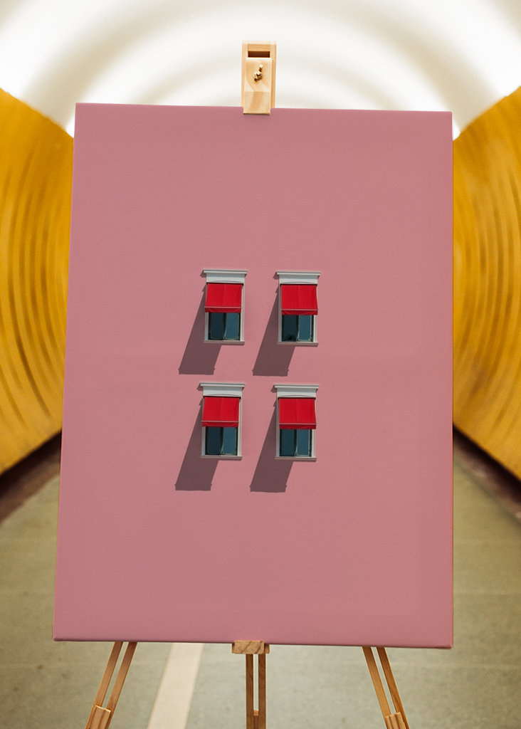 Red Awnings on Pink Wall