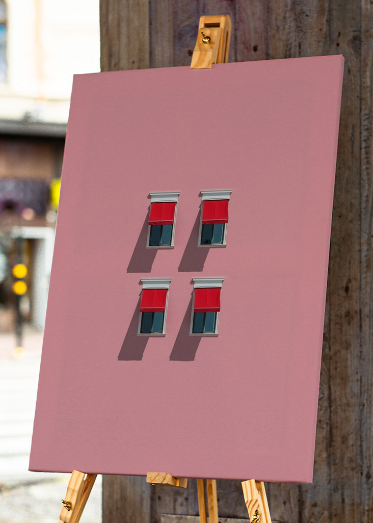 Red Awnings on Pink Wall