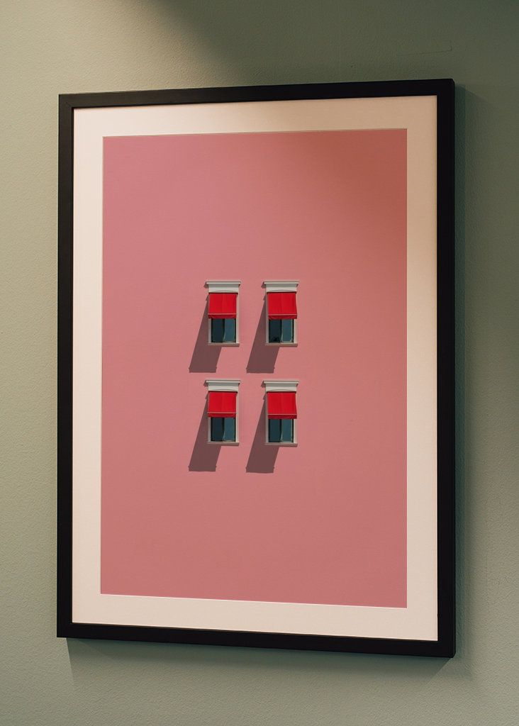 Red Awnings on Pink Wall