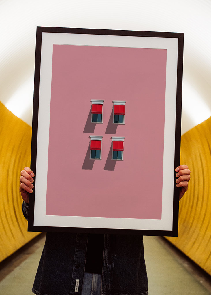 Red Awnings on Pink Wall