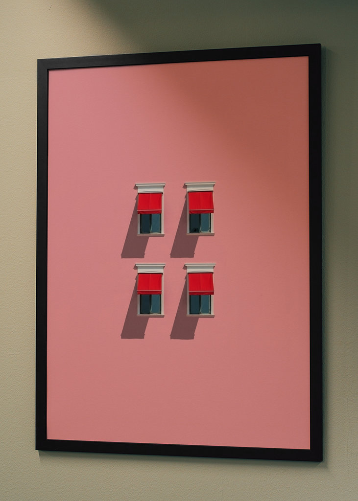 Red Awnings on Pink Wall