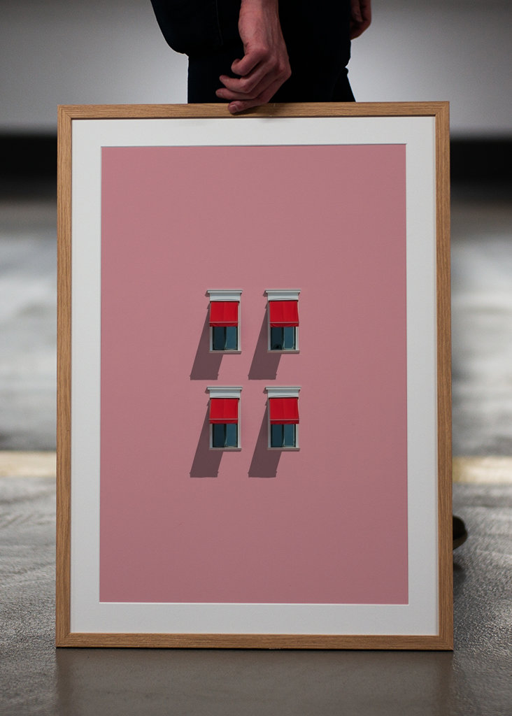 Red Awnings on Pink Wall