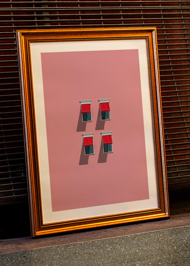 Red Awnings on Pink Wall