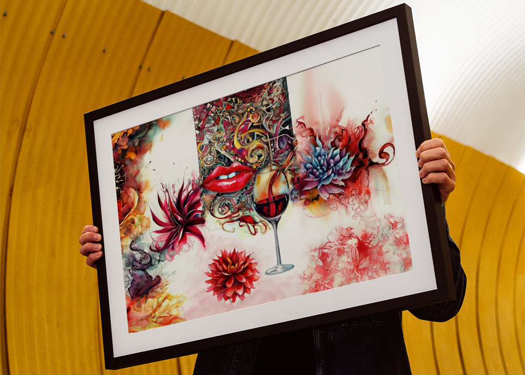 Blumen, Lippen, Wein