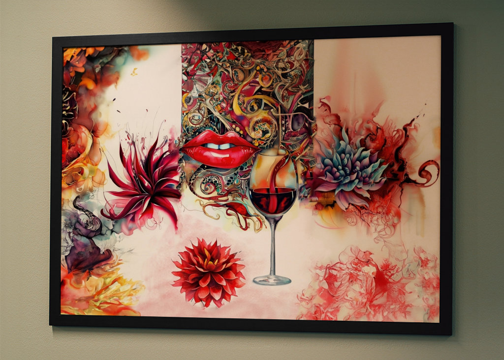 Blumen, Lippen, Wein