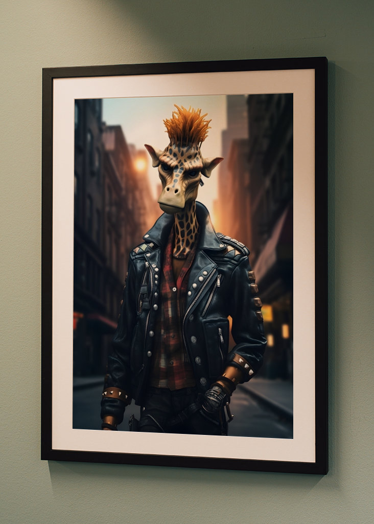 Giraffa punk rock in città
