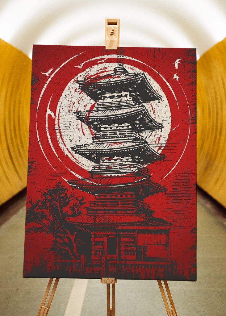 Japansk pagode rød bakgrunn