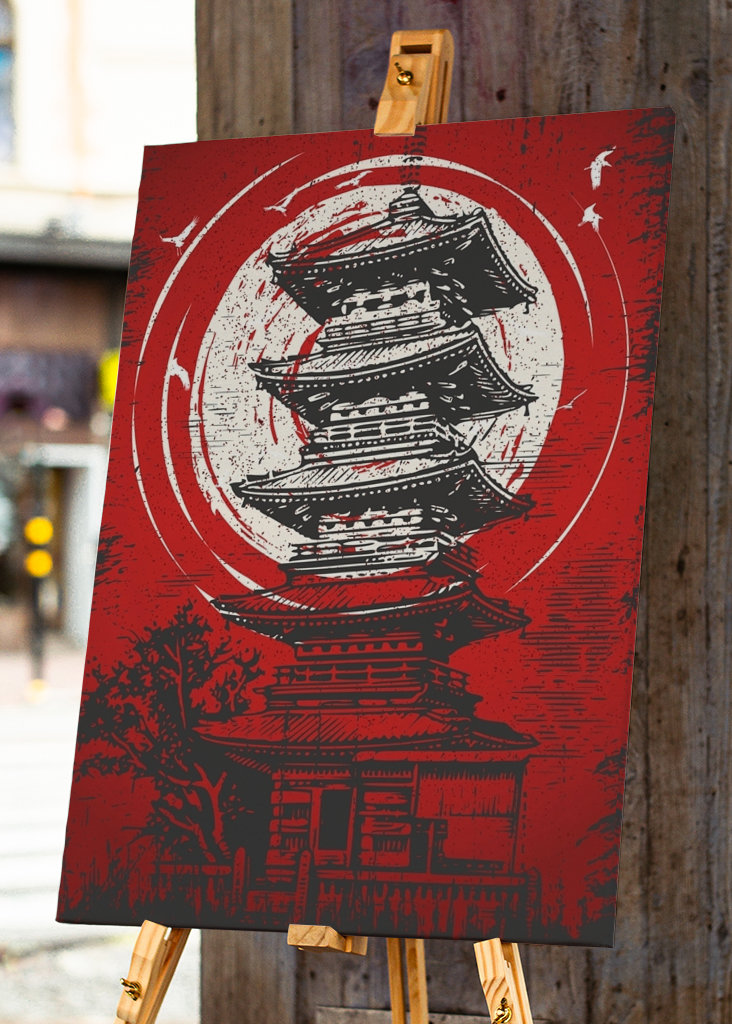 Japansk pagode rød bakgrunn