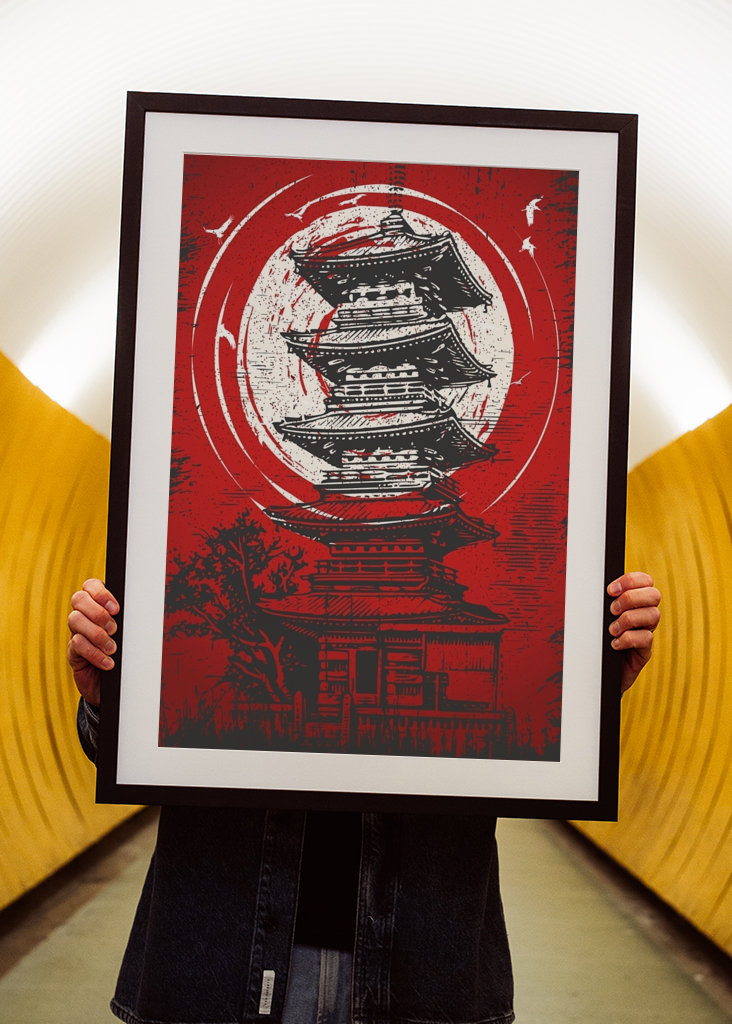 Japansk pagode rød bakgrunn