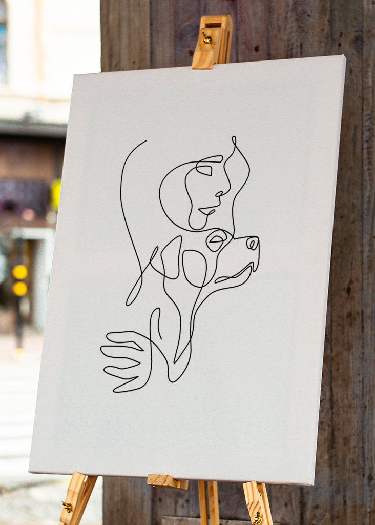 Ragazza con cane una linea art