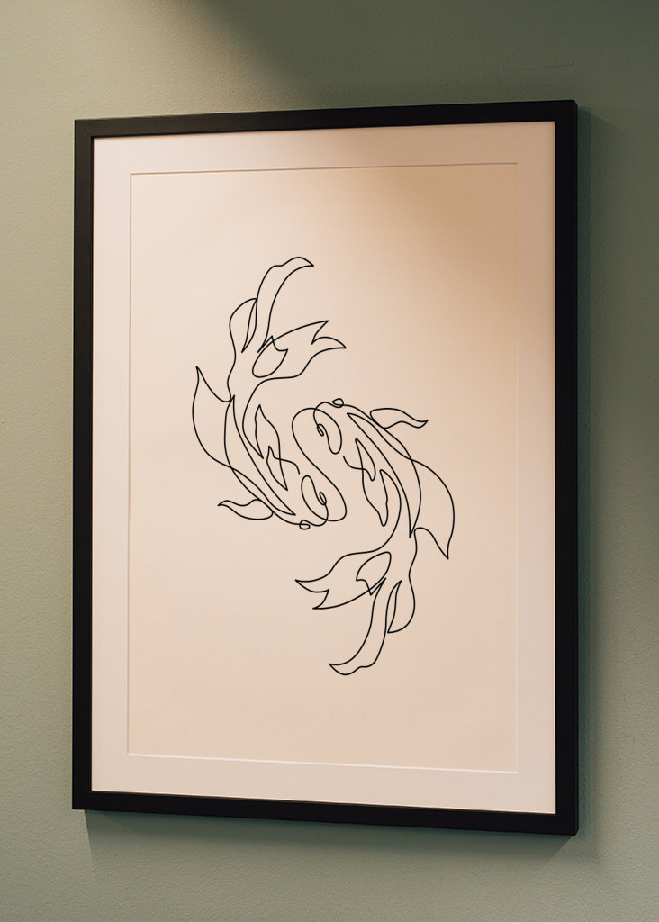 Pez Koi Ying Yang Una Línea