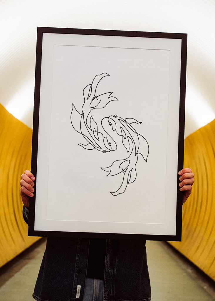 Pez Koi Ying Yang Una Línea