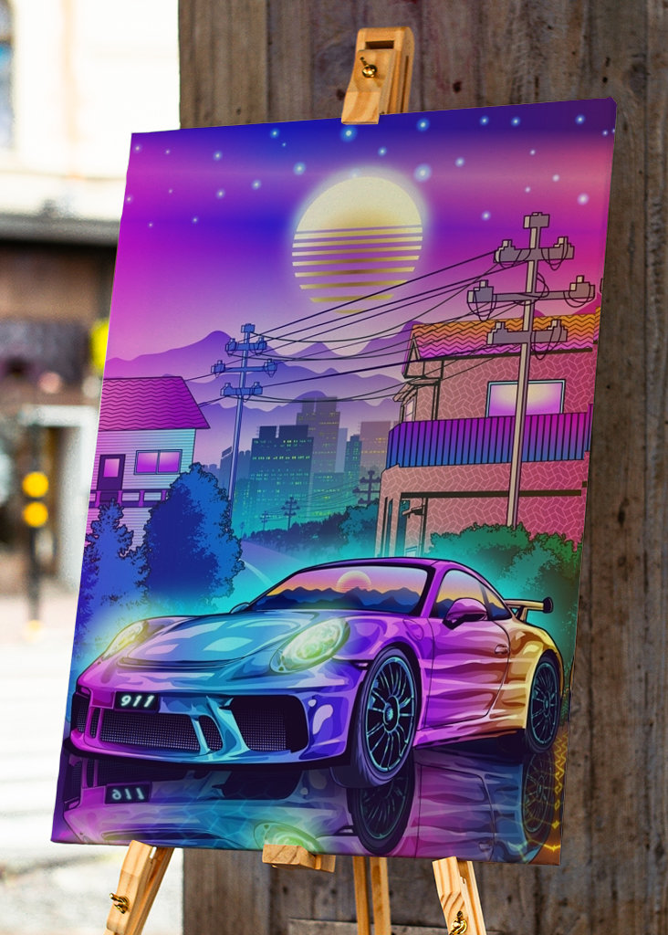 Porsche 911 Synthwave japonaise