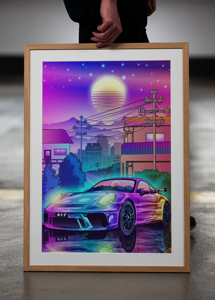 Porsche 911 Synthwave japonaise