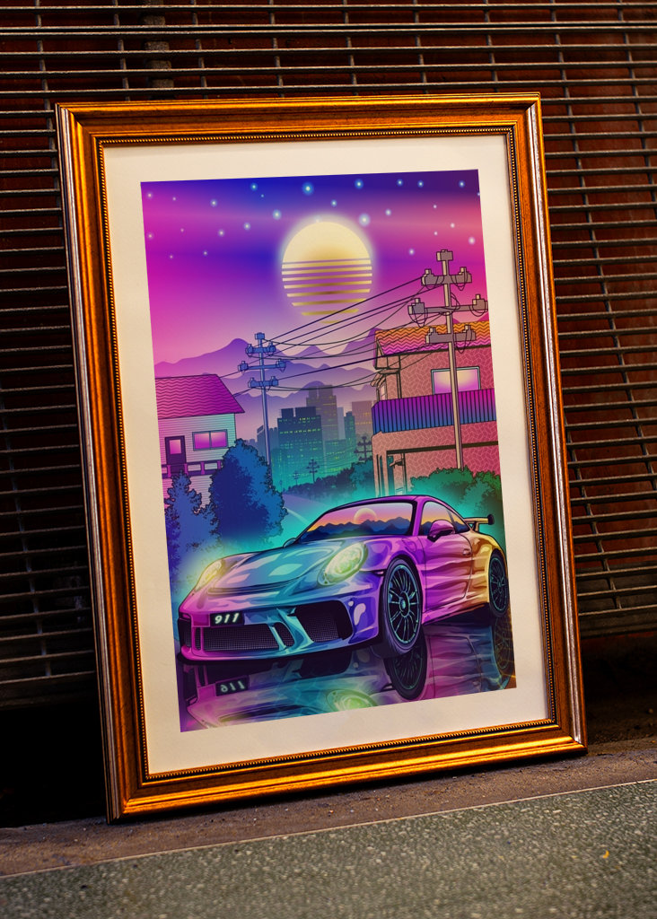 Porsche 911 Synthwave japonaise