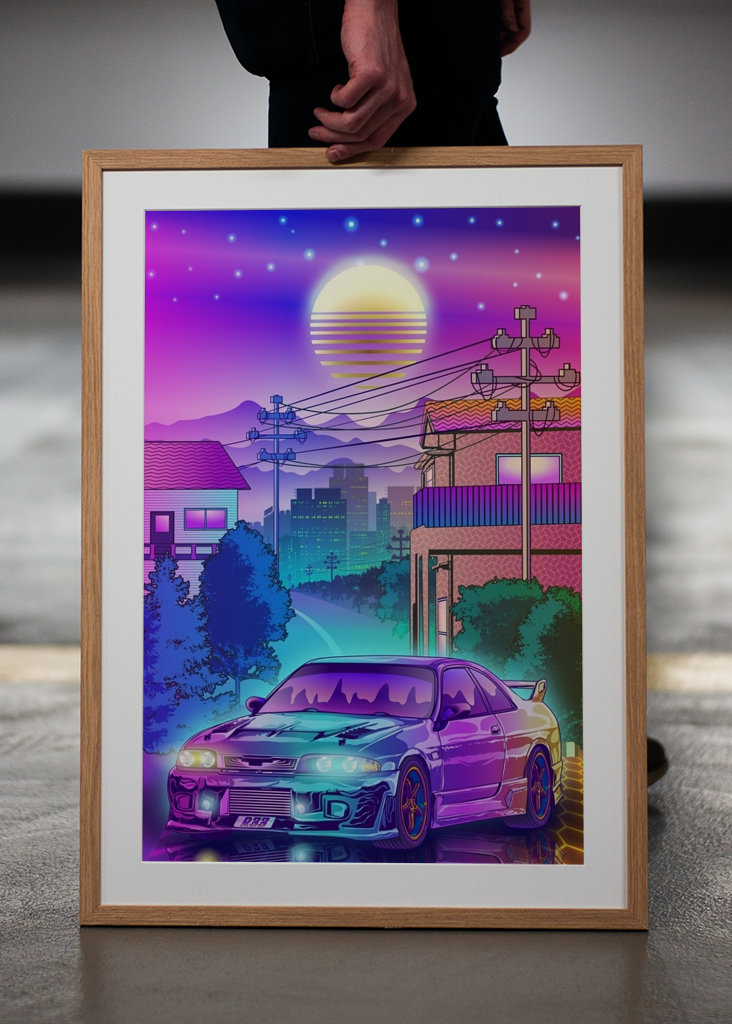 Skyline Gtr R33 Synthwave city