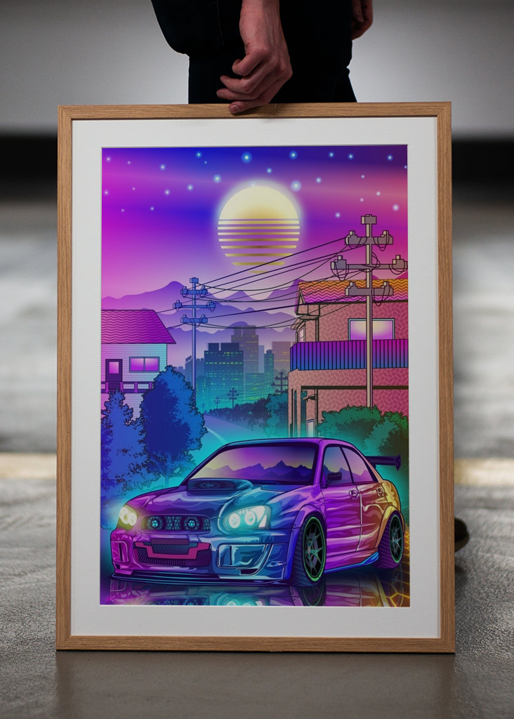 Subaru WRX Synthwave Japanese