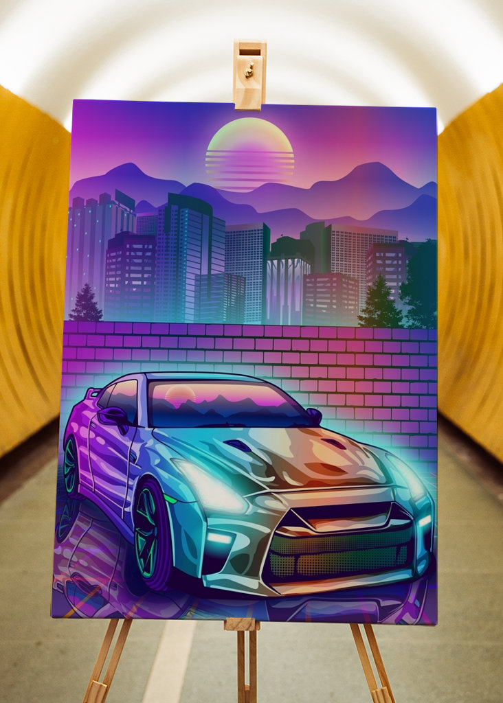 Skyline Gtr R35 Synthwave city