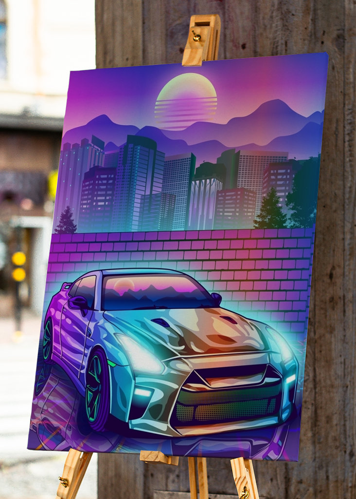 Skyline Gtr R35 Synthwave city