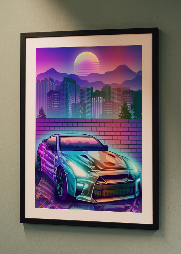 Skyline Gtr R35 Synthwave city