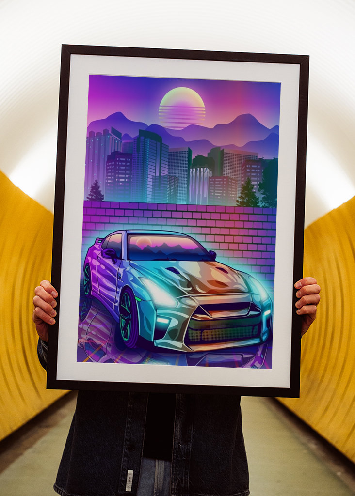 Skyline Gtr R35 Synthwave city
