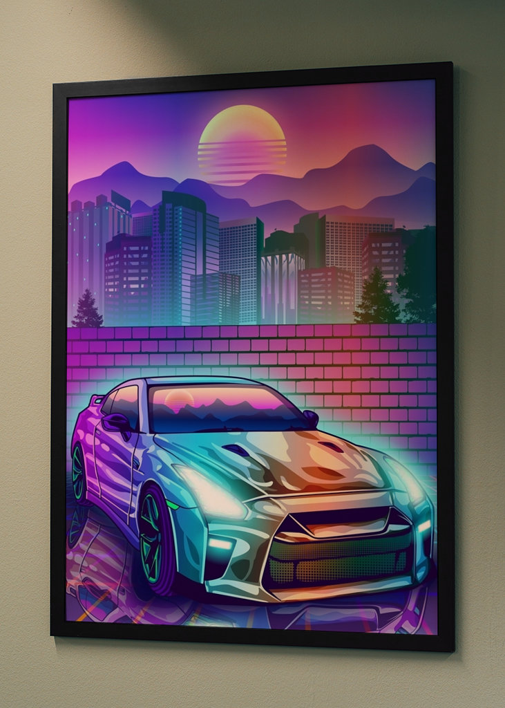 Skyline Gtr R35 Synthwave city