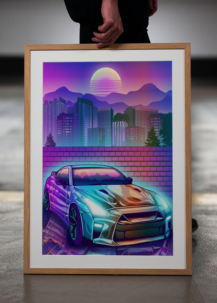 Skyline Gtr R35 Synthwave city