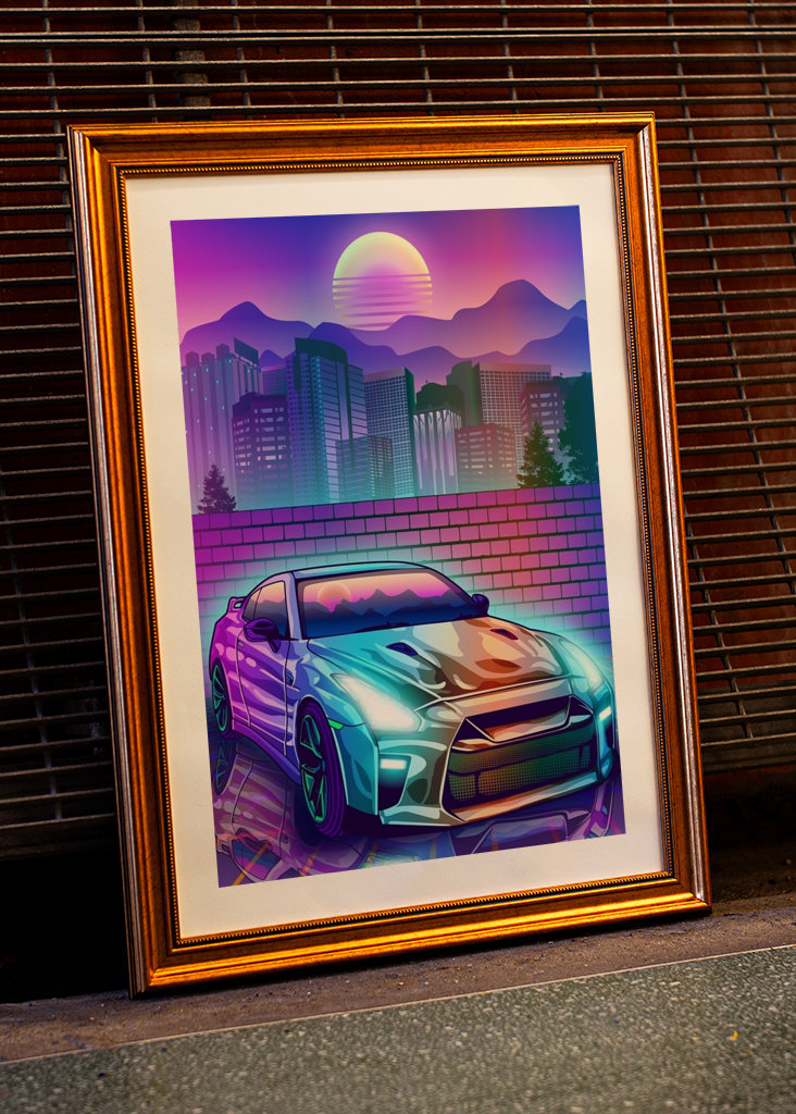 Skyline Gtr R35 Synthwave city