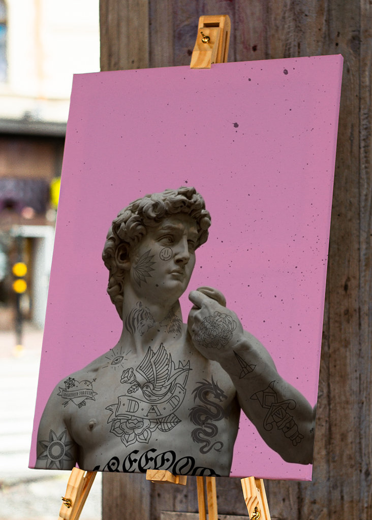 tattooed statue