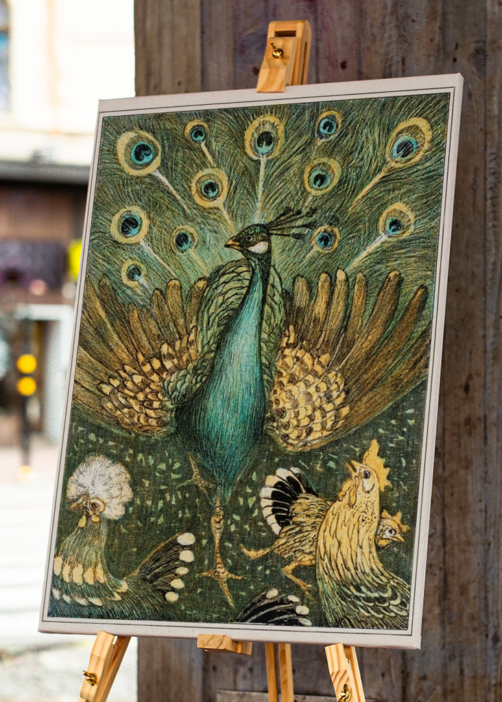 peacock and chickens