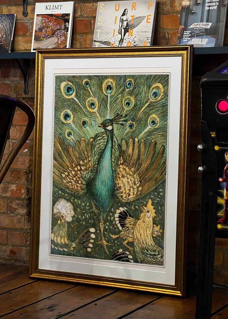 peacock and chickens