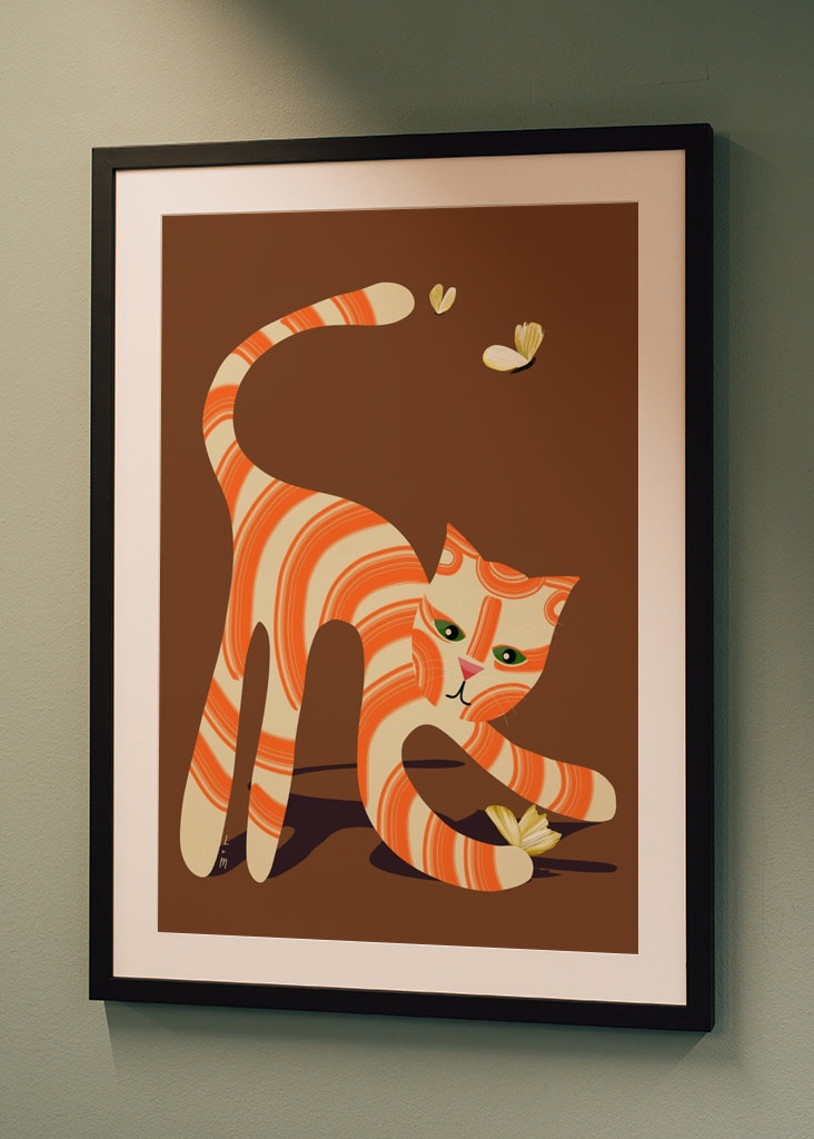 Cat catches butterflies