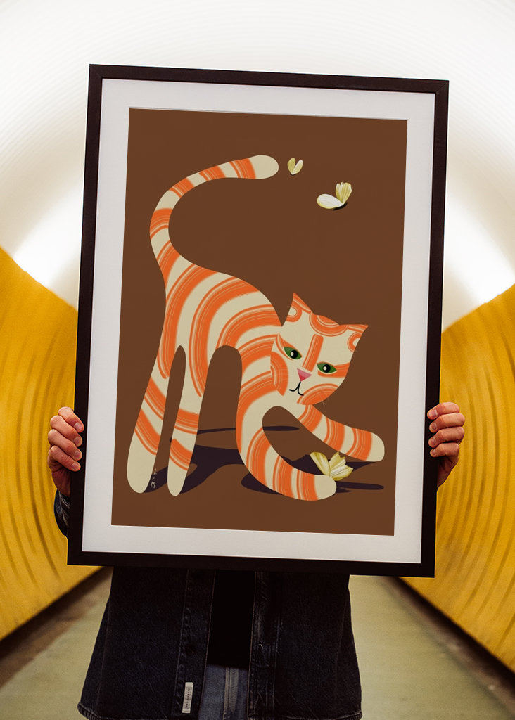 Cat catches butterflies