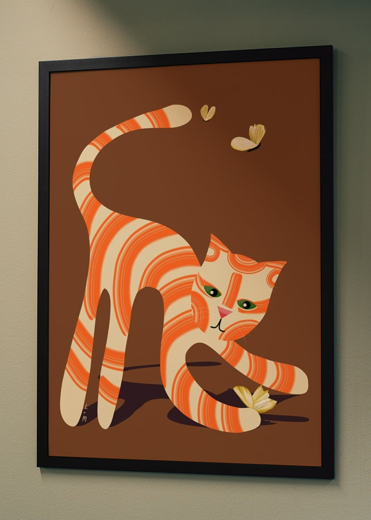 Cat catches butterflies