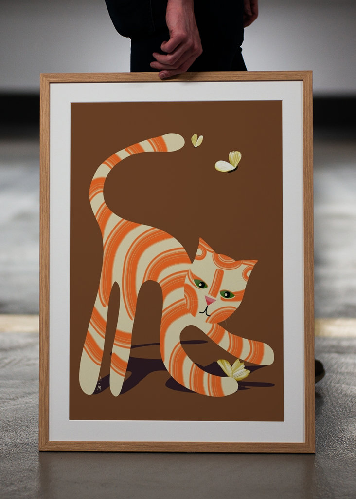 Cat catches butterflies