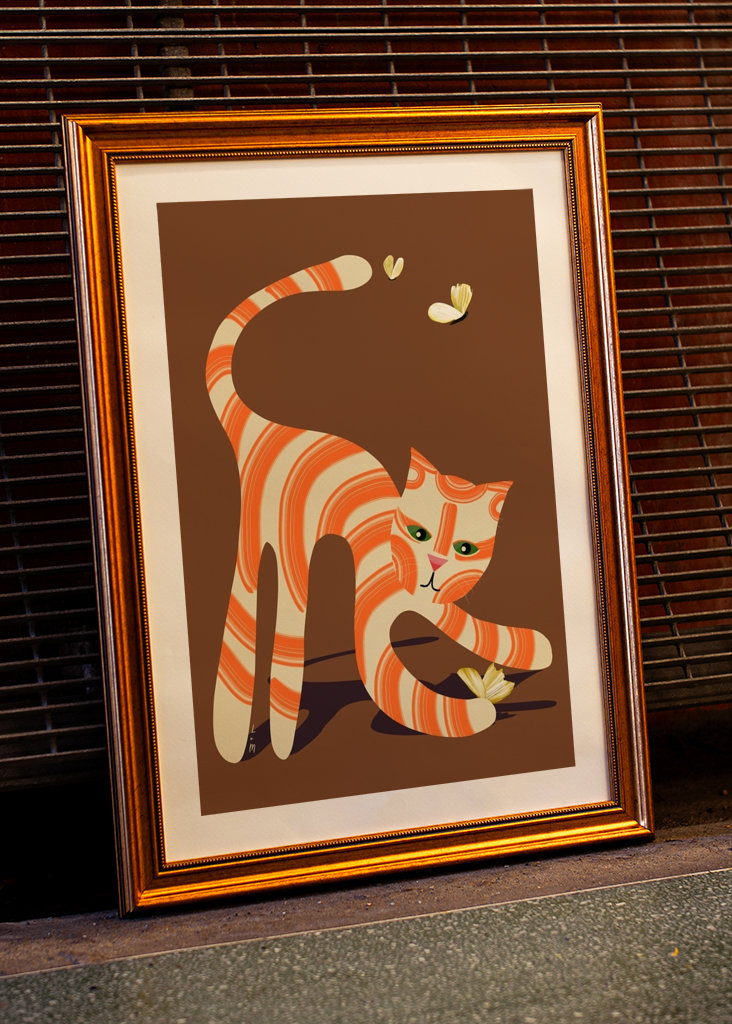 Cat catches butterflies