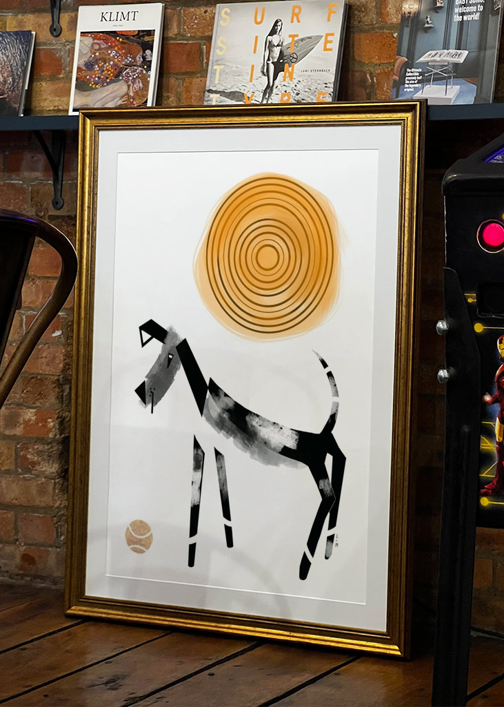 Dog with ball black and white