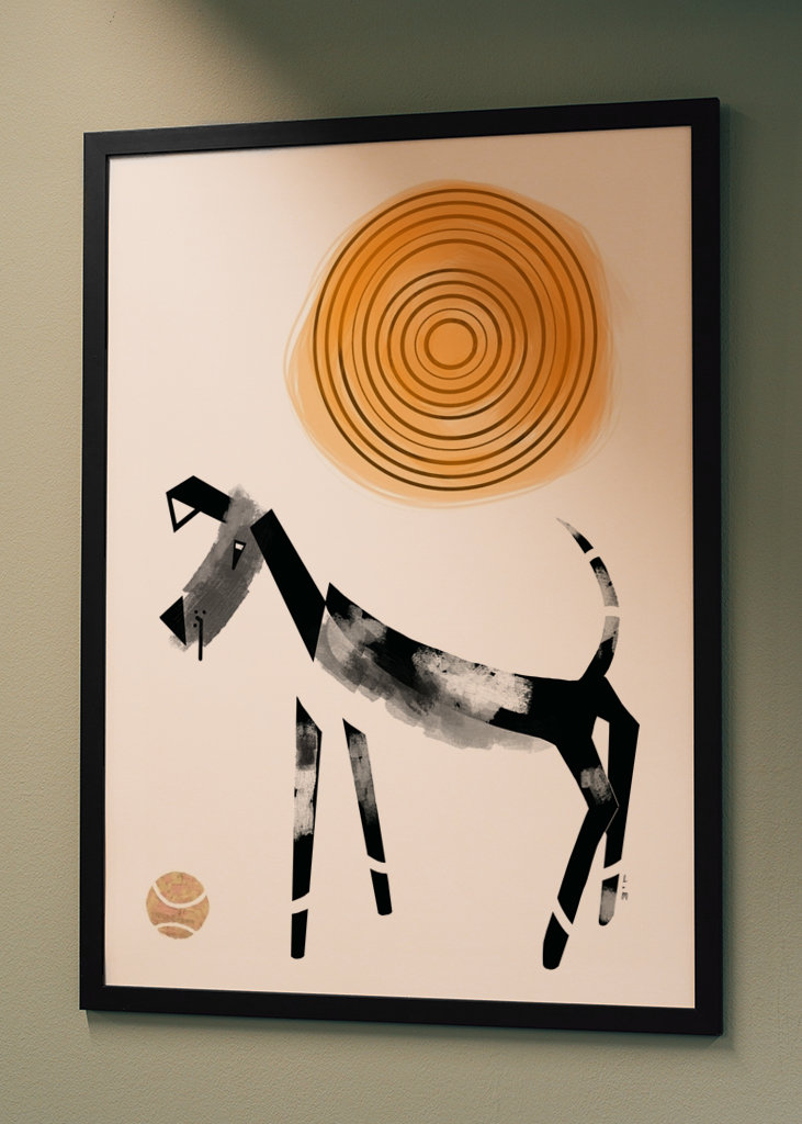 Dog with ball black and white