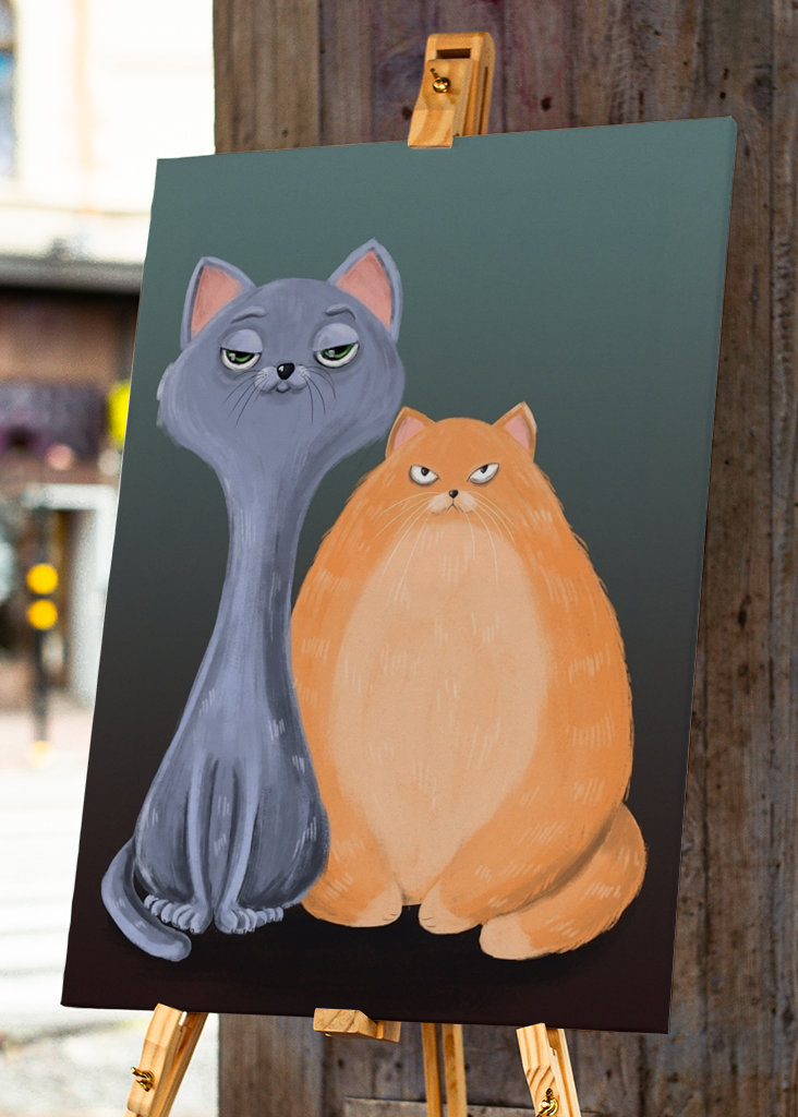 Lustige graue und biege Katze