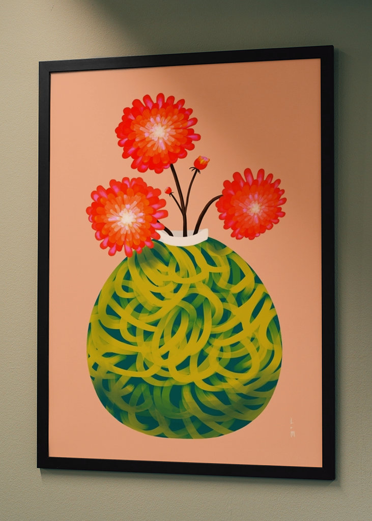 Red dahlias in vase