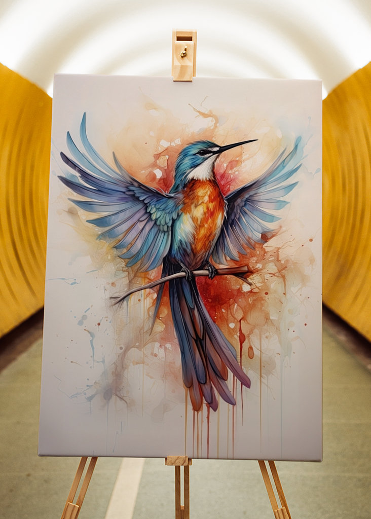 The blue bird flaps its wings