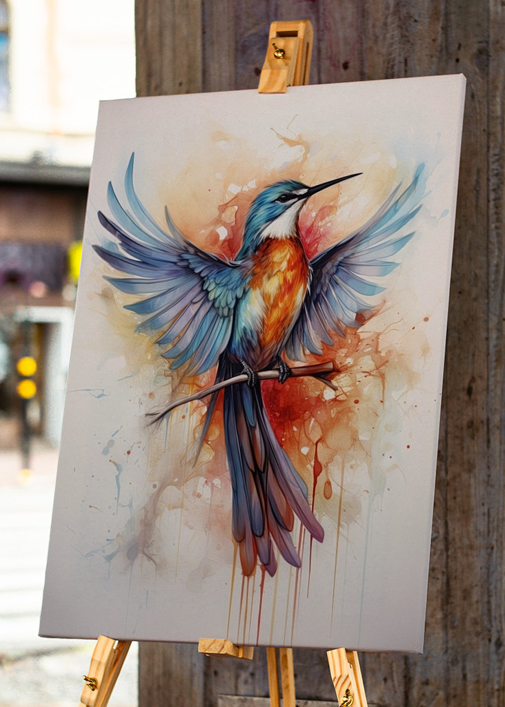 The blue bird flaps its wings