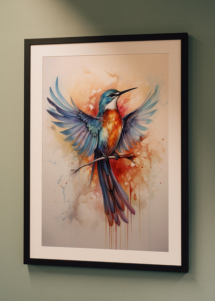 The blue bird flaps its wings