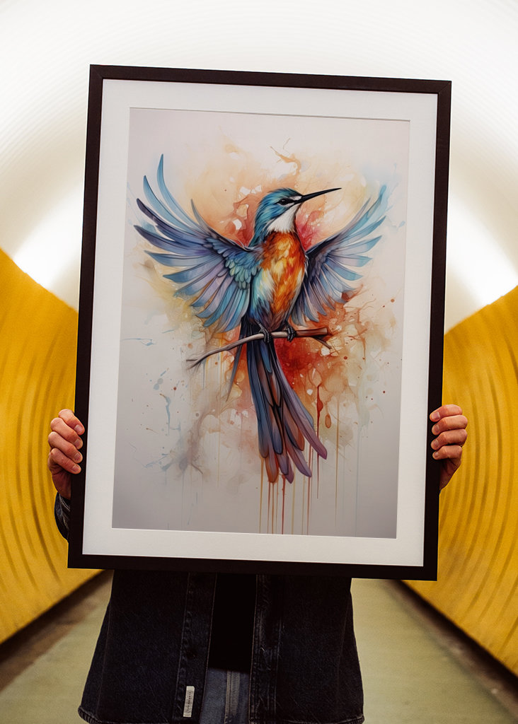 The blue bird flaps its wings