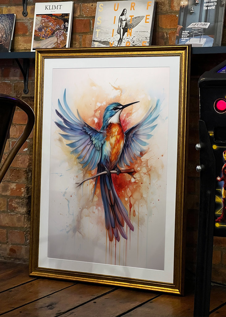 The blue bird flaps its wings