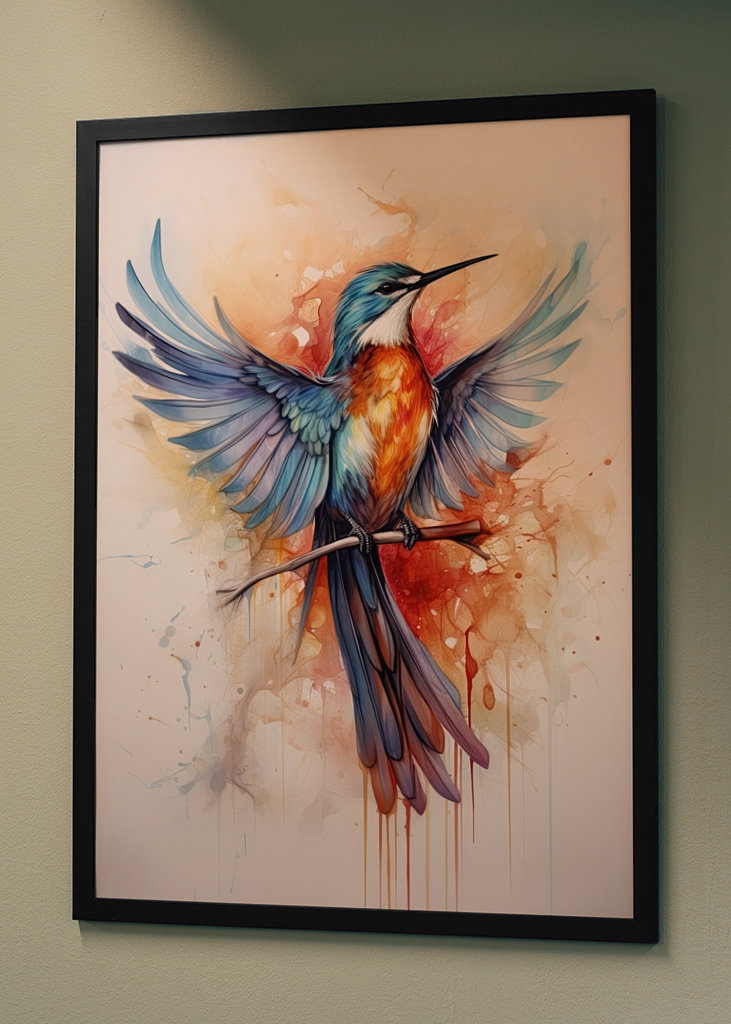 The blue bird flaps its wings